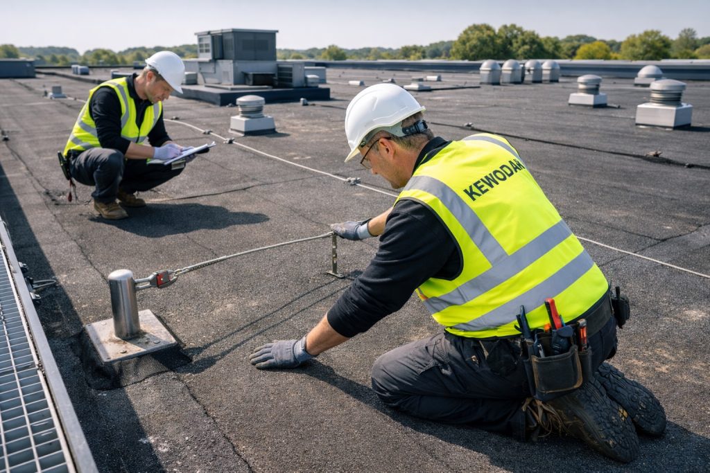 Mannen van Kewodak bezig met dakonderhoud en dakinspectie voor de VvE
